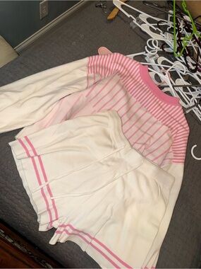 Pink and Cream Striped Knit Sweater